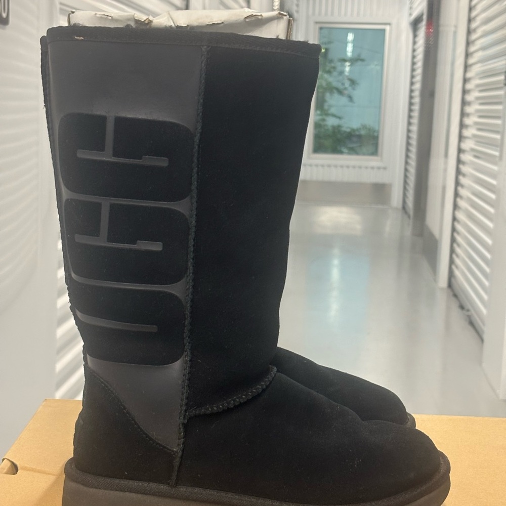 UGG Classic Tall Logo Black Rubber Boot - Picture 11 of 16